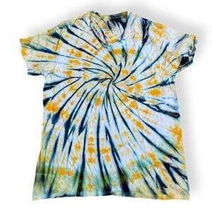 handmade tie dyed unisex tshirt two-tone spiral vneck XL